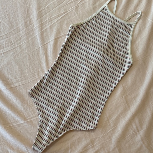 Abercrombie & Fitch Striped Ribbed Bodysuit in White and Multicolor Stripes - Picture 2 of 7